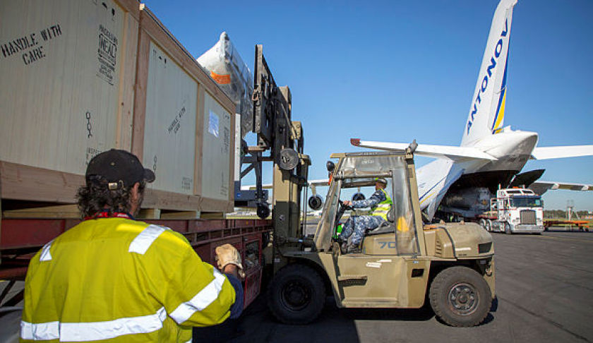 f   weapons load trainer wlt and ejection seat maintenance trainer esmt equipment is off loaded from an antonov an   at raaf base williamtown source dept of defence