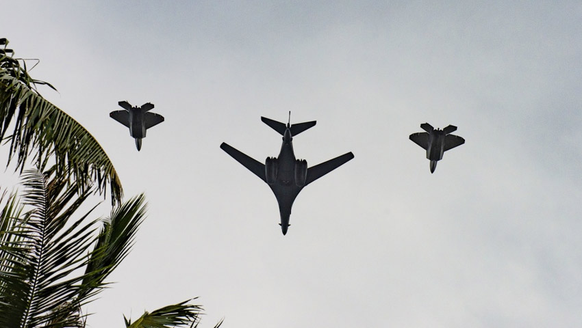 US Air Force B-1 Lancers, F-22 Raptors fly the flag in SCS