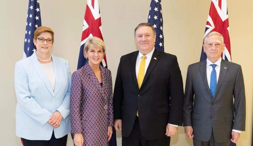 defence minister marise payne and foreign minister julie bishop with their us counterparts mike pompeo and jim mattis at the ausmin   consultation meetings