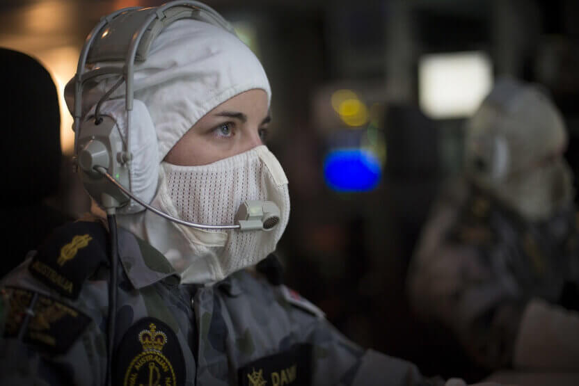 able seaman combat systems operator rebecca davies keeps a watch on the radar helping to ensure the safety of hmas perth during mission readiness evaluation  mre